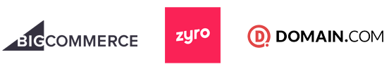 logos of website builders for BigCommerce, Zyro, and domain.com