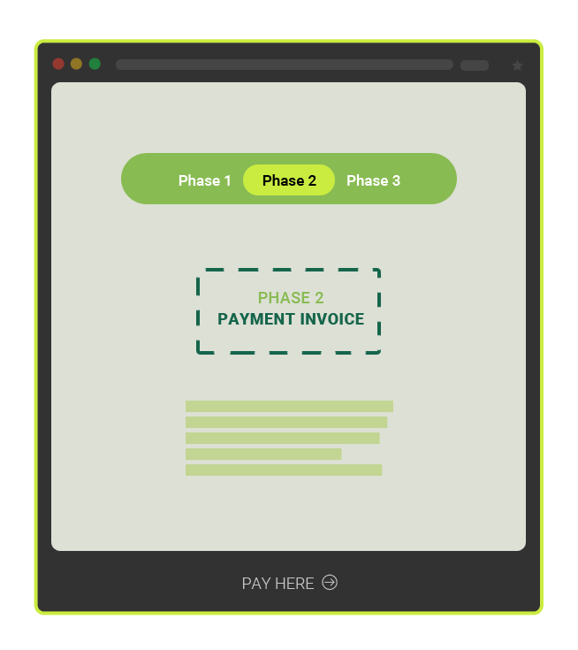 Pricing and milestone payment invoice for website design services