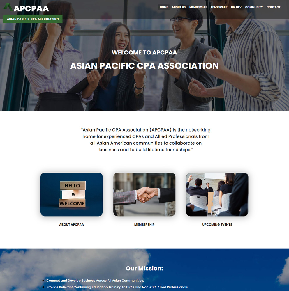 Asian Pacific CPA Association (APCPAA) website created by W3 Ground