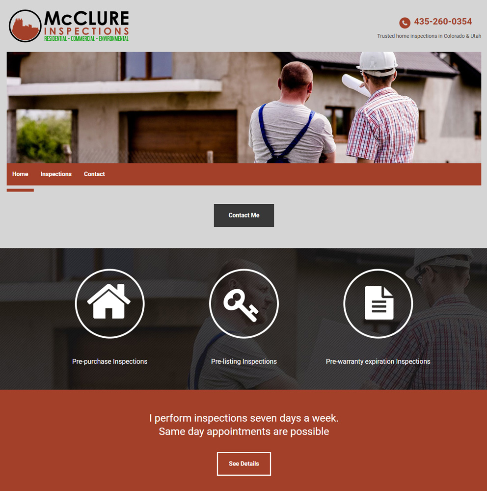 McCLURE Inspections website designed by W3 Ground