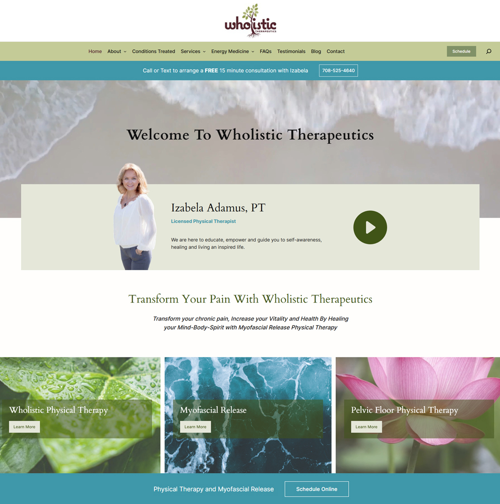 Wholistic Therapeutics WordPress website designed and created by W3 Ground