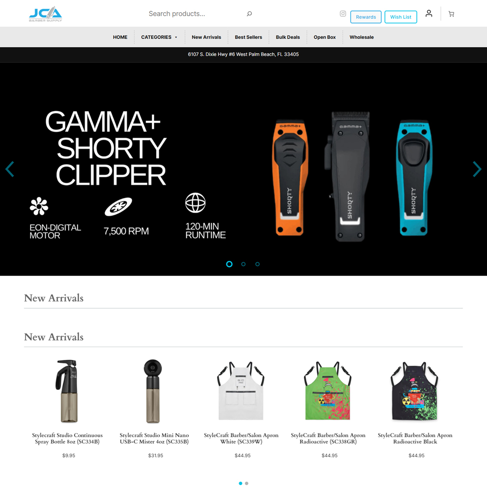 JCA Barber Supply e-commerce and online store designed and created by W3 Ground