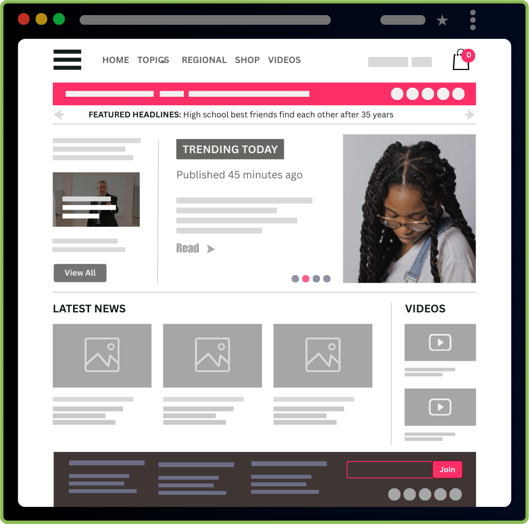 Website design mockup for WordPress, Weebly, Wix, Webflow, and Squarespace