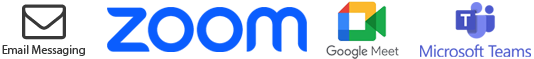 Communication icons for email messaging, Zoom call, Google Meet and Microsoft Teams